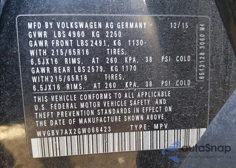 2016 Volkswagen Tiguan S z USA, uszkodzony, nr VIN WVGBV7AX2GW066423